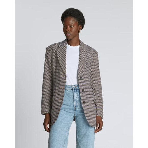 Everlane The ReWool® ’80s Blazer Blue and Brown Houndstooth 10 New Womens - Picture 2 of 16